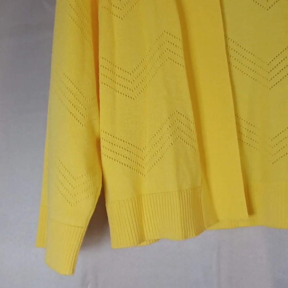 RN Studio Canary Happy Yellow Pointelle Open Front Cropped Cardigan Sweater